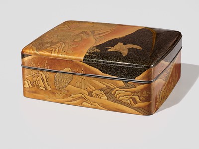 A SUPERB LACQUER BUNKO (DOCUMENT BOX) DEPICITING QUAILS AND AUTUMN GRASSES