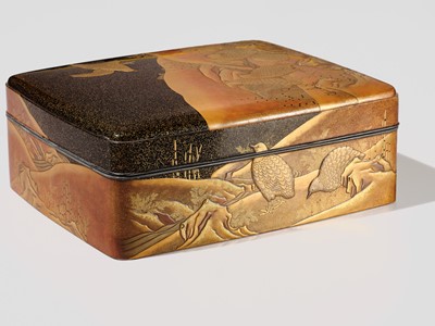 A SUPERB LACQUER BUNKO (DOCUMENT BOX) DEPICITING QUAILS AND AUTUMN GRASSES
