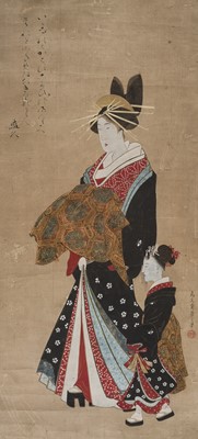 Lot 601 - CHOBUNSAI EISHI: COURTESAN WITH ATTENDANT