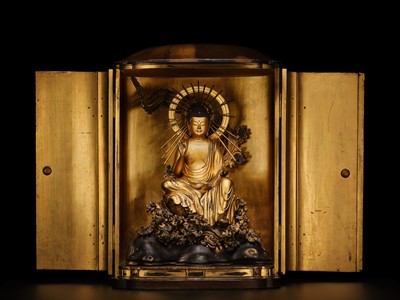 Lot 161 - A LARGE ZUSHI (PORTABLE BUDDHIST SHRINE) CONTAINING A FINE GILT-LACQUERED WOOD FIGURE OF AMIDA NYORAI, 18TH CENTURY