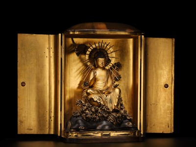 Lot 161 - A LARGE ZUSHI (PORTABLE BUDDHIST SHRINE) CONTAINING A FINE GILT-LACQUERED WOOD FIGURE OF AMIDA NYORAI, 18TH CENTURY