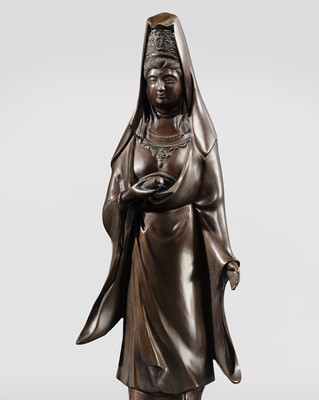 Lot 75 - HOZAN: A BRONZE FIGURE OF KANNON BOSATSU, MEIJI PERIOD