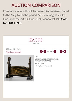 Lot 520 - A FINE BLACK AND GOLD LACQUER KATANE-KAKE (SWORD STAND)