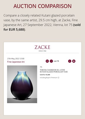 Lot 238 - TOKUDA YASOKICHI III: A FINE KUTANI GLAZED PORCELAIN VASE