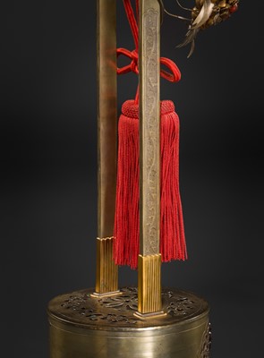 Lot 2 - A RARE IMPERIAL LAMP WITH KIKUMON, GIFTED TO COUNT MATSUDAIRA TO CELEBRATE THE BIRTH OF PRINCESS SHIGEKO, DATED 1926