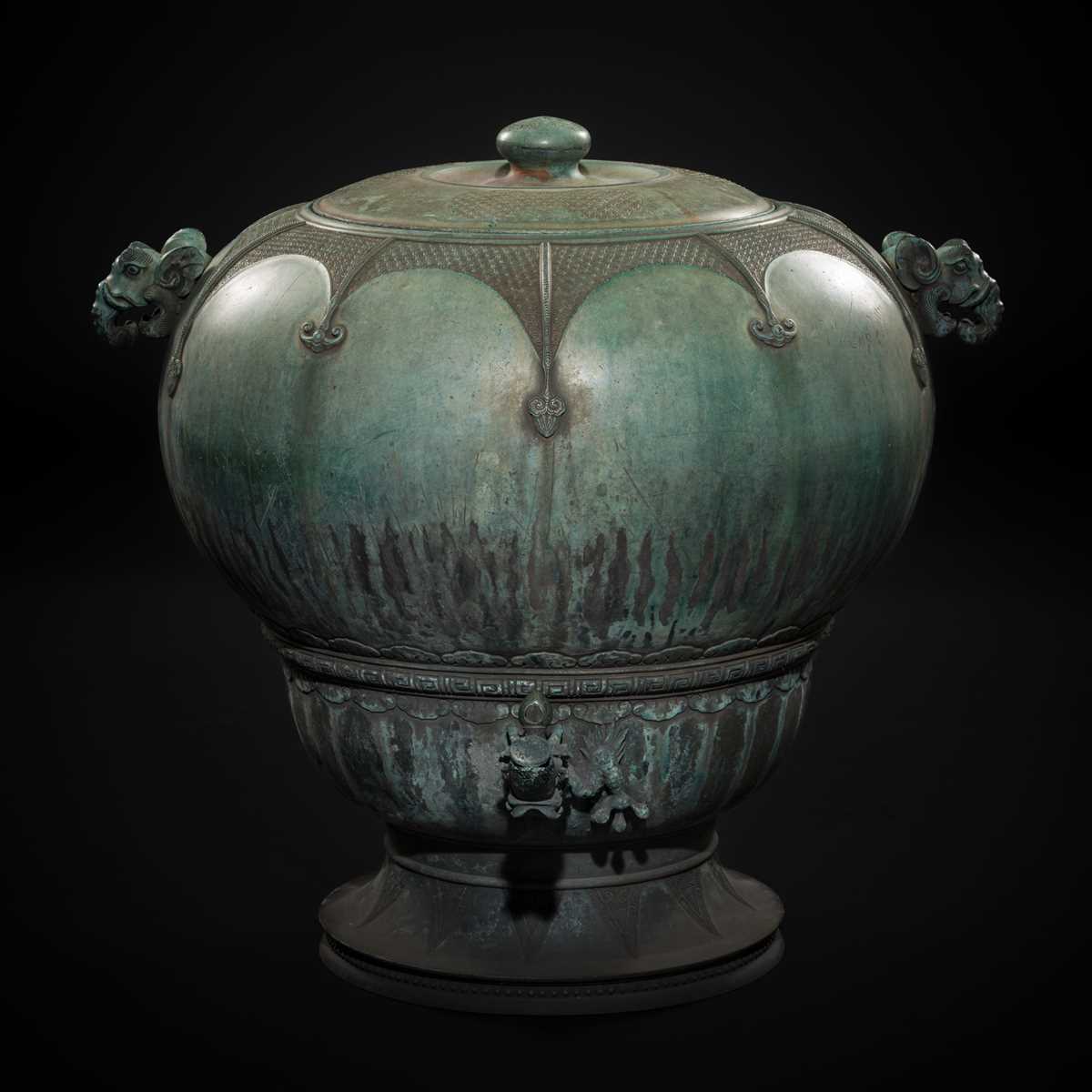 Lot 1 - A LARGE AND MASSIVE BRONZE TEMPLE WATER DISPENSER, MIZUBACHI