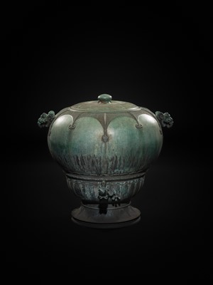 Lot 1 - A LARGE AND MASSIVE BRONZE TEMPLE WATER DISPENSER, MIZUBACHI