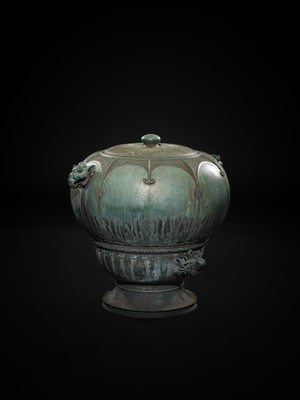 Lot 1 - A LARGE AND MASSIVE BRONZE TEMPLE WATER DISPENSER, MIZUBACHI