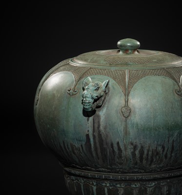Lot 1 - A LARGE AND MASSIVE BRONZE TEMPLE WATER DISPENSER, MIZUBACHI