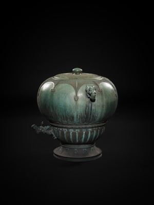 Lot 1 - A LARGE AND MASSIVE BRONZE TEMPLE WATER DISPENSER, MIZUBACHI