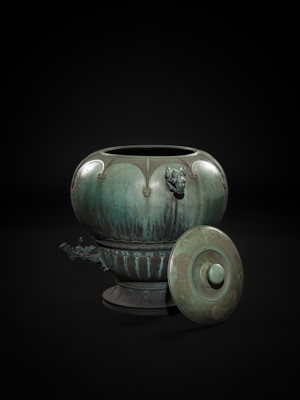 Lot 1 - A LARGE AND MASSIVE BRONZE TEMPLE WATER DISPENSER, MIZUBACHI