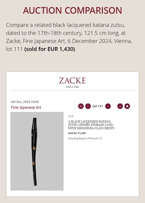 Lot 516 - A ROIRO LACQUER KATANA ZUTSU (SWORD STORAGE CASE) WITH KATO CLAN MON