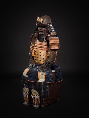 A NIMAI YOKOHAGI OKEGAWA DO GUSOKU (ARMOR) WITH A KOBOSHI KABUTO AND RESSEI MENPO