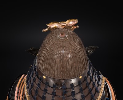 A NIMAI YOKOHAGI OKEGAWA DO GUSOKU (ARMOR) WITH A KOBOSHI KABUTO AND RESSEI MENPO