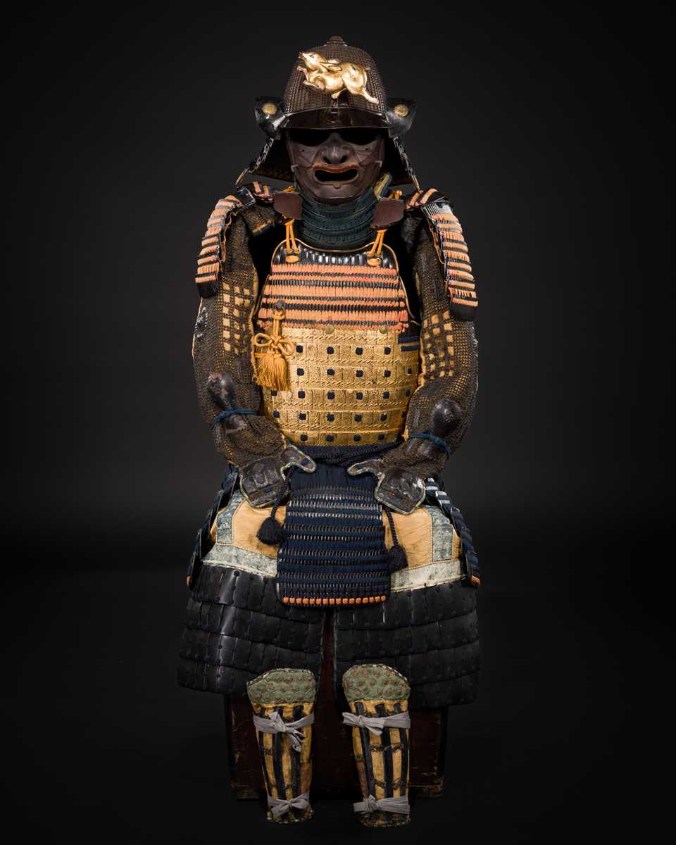 A NIMAI YOKOHAGI OKEGAWA DO GUSOKU (ARMOR) WITH A KOBOSHI KABUTO AND RESSEI MENPO