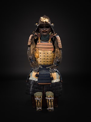 A NIMAI YOKOHAGI OKEGAWA DO GUSOKU (ARMOR) WITH A KOBOSHI KABUTO AND RESSEI MENPO