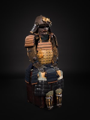 A NIMAI YOKOHAGI OKEGAWA DO GUSOKU (ARMOR) WITH A KOBOSHI KABUTO AND RESSEI MENPO
