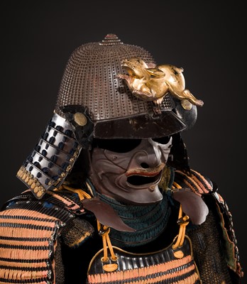 A NIMAI YOKOHAGI OKEGAWA DO GUSOKU (ARMOR) WITH A KOBOSHI KABUTO AND RESSEI MENPO