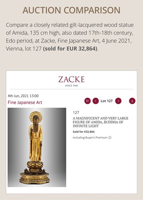 A LARGE GILT-LACQUERED WOOD FIGURE OF AMIDA NYORAI, 17TH-18TH CENTURY