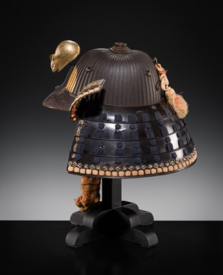 A LACQUERED RUSSET-IRON SUJIBACHI KABUTO WITH ‘DAIKOKU’S RAT’ MAEDATE