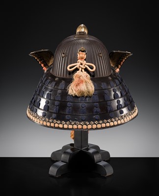 A LACQUERED RUSSET-IRON SUJIBACHI KABUTO WITH ‘DAIKOKU’S RAT’ MAEDATE