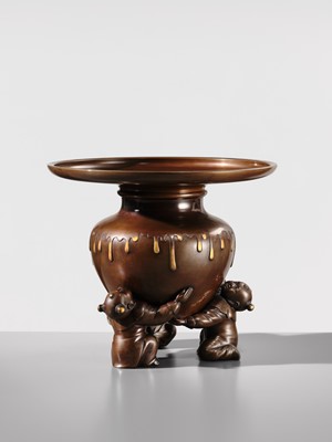 Lot 11 - A LARGE TWO-PART BRONZE USUBATA VASE WITH KARAKO BOYS