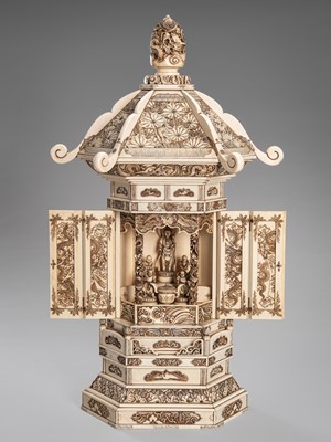 Lot 304 - A LARGE IVORY ZUSHI SHRINE OF KANNON