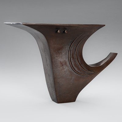 Lot 56 - A PATINATED BRONZE ABSTRACT VASE