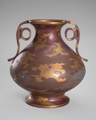 Lot 52 - A HEAVY GILT-BRONZE VASE WITH REDDISH MARKINGS