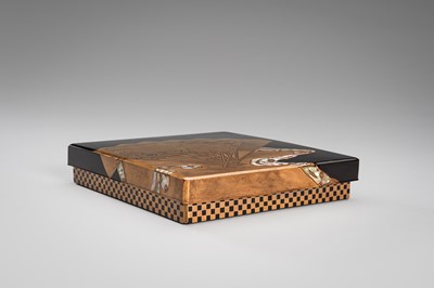Lot 152 - OGATA KORIN: A RINPA-STYLE INLAID LACQUER SUZURIBAKO WITH FANS AND REEDS