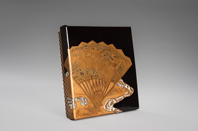Lot 152 - OGATA KORIN: A RINPA-STYLE INLAID LACQUER SUZURIBAKO WITH FANS AND REEDS
