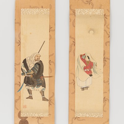 Lot 612 - A PAIR OF SCROLL PAINTINGS DEPICTING BENKEI AND USHIWAKAMARU