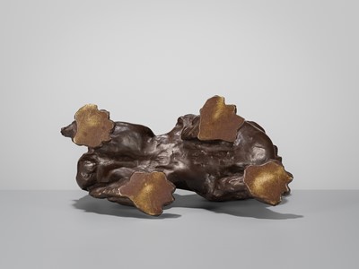 Lot 42 - SUKENOJO TERAHATA: A BRONZE OKIMONO OF A ROARING SHISHI