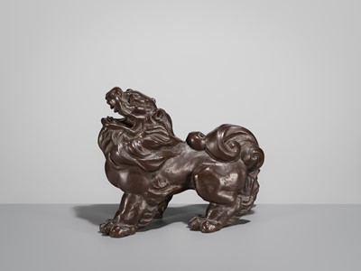 Lot 42 - SUKENOJO TERAHATA: A BRONZE OKIMONO OF A ROARING SHISHI