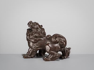 Lot 42 - SUKENOJO TERAHATA: A BRONZE OKIMONO OF A ROARING SHISHI