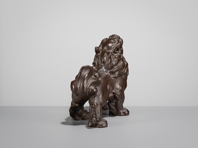 Lot 42 - SUKENOJO TERAHATA: A BRONZE OKIMONO OF A ROARING SHISHI