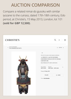 Lot 106 - A NUINOBE NIMAI DO GUSOKU (ARMOR) WITH AN IRON ZUNARI KABUTO AND RESSEI MENPO