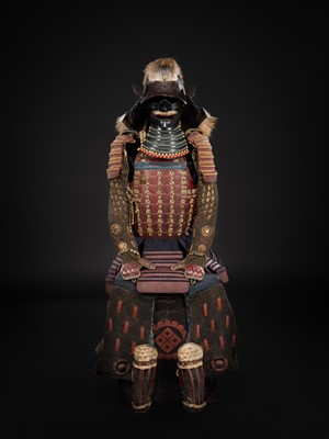 Lot 106 - A NUINOBE NIMAI DO GUSOKU (ARMOR) WITH AN IRON ZUNARI KABUTO AND RESSEI MENPO