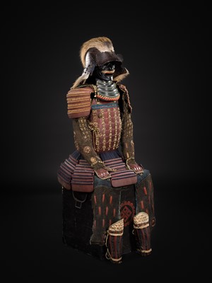 Lot 106 - A NUINOBE NIMAI DO GUSOKU (ARMOR) WITH AN IRON ZUNARI KABUTO AND RESSEI MENPO