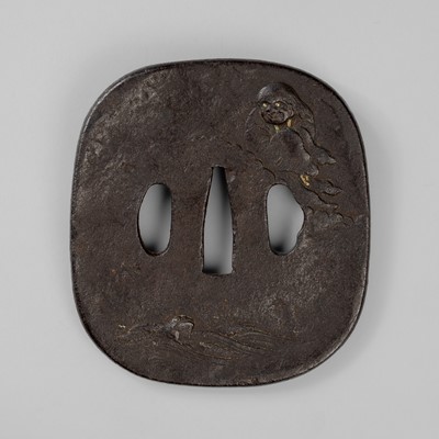 Lot 1835 - AN IRON MITO SCHOOL TSUBA WITH GAMA SENNIN AND TOAD