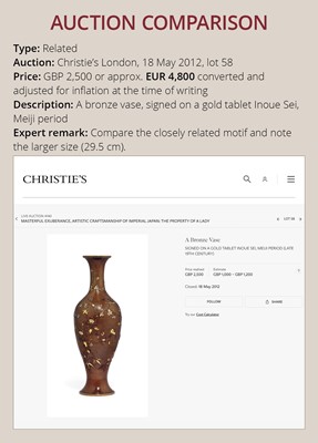 Lot 14 - INOUE: A FINE BRONZE VASE DEPICTING BIRDS AND CHERRY BLOSSOM
