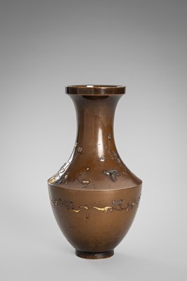 Lot 14 - INOUE: A FINE BRONZE VASE DEPICTING BIRDS AND CHERRY BLOSSOM