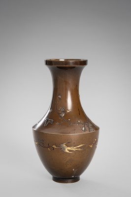 Lot 14 - INOUE: A FINE BRONZE VASE DEPICTING BIRDS AND CHERRY BLOSSOM