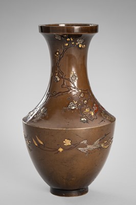 Lot 14 - INOUE: A FINE BRONZE VASE DEPICTING BIRDS AND CHERRY BLOSSOM