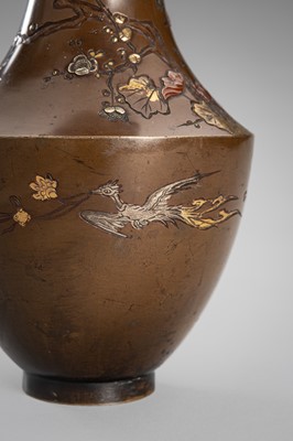 Lot 14 - INOUE: A FINE BRONZE VASE DEPICTING BIRDS AND CHERRY BLOSSOM