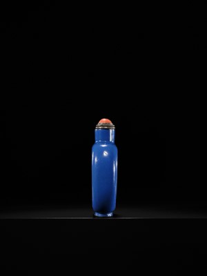 A SLIP-DECORATED AND ENAMELED ‘DOVES AND PEKINGESE DOG’ SNUFF BOTTLE, YIXING, 1820-1850