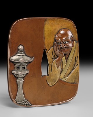 SHOZUI: A SUPERB AND LARGE HAMANO SUAKA TSUBA WITH DARUMA