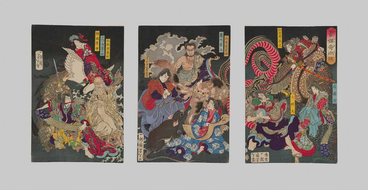 TSUKIOKA YOSHITOSHI: COMPETITION AMONG POWERFUL MAGICIANS (TRIPTYCH)