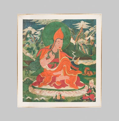 Lot 44 - A MONUMENTAL THANGKA OF ASANGA, ONE OF THE SIX ORNAMENTS AND TWO EXCELLENT ONES FROM THE SOUTHERN CONTINENT, EASTERN TIBET, 18TH-19TH CENTURY