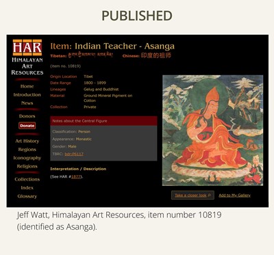 Lot 44 - A MONUMENTAL THANGKA OF ASANGA, ONE OF THE SIX ORNAMENTS AND TWO EXCELLENT ONES FROM THE SOUTHERN CONTINENT, EASTERN TIBET, 18TH-19TH CENTURY